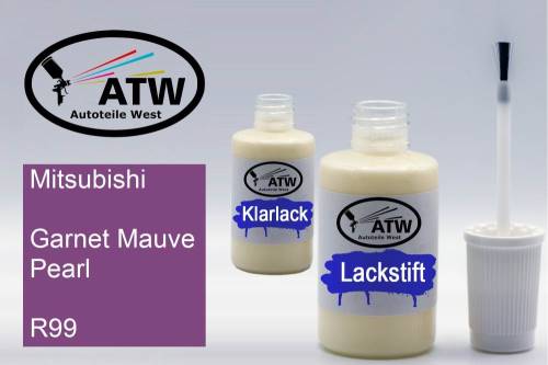 Mitsubishi, Garnet Mauve Pearl, R99: 20ml Lackstift + 20ml Klarlack - Set, von ATW Autoteile West.